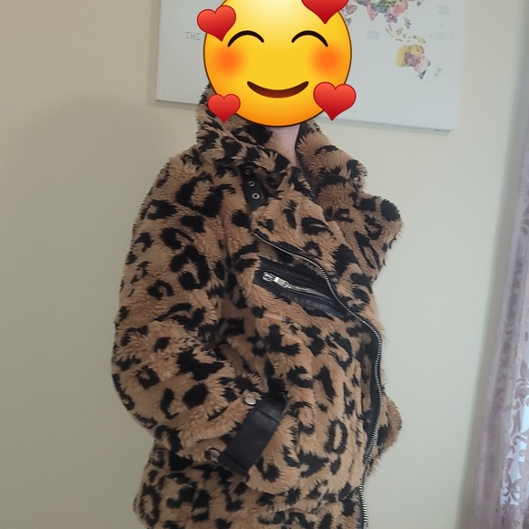 Avex Les Filles leopard print faux fur moto jacket. SMALL - Picture 12 of 15